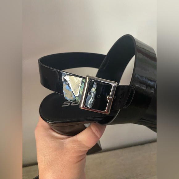 Soda Black Patent Leather Platform Block Heel Sandals Chunky Heels size 10 - Picture 11 of 11